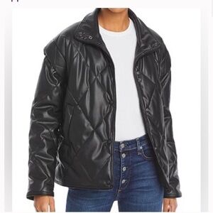 Apparis Lilian Quilted Faux Leather Black Puffy Jacket Coat NWT XL extra large